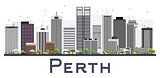 Perth Australia City Skyline with Gray Buildings Isolated on Whi