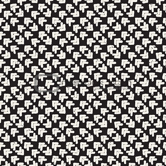 Hand drawn black and white ink abstract seamless pattern. Vector stylish texture. Monochrome geometric shappes paint brush lines