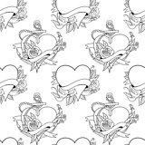 Seamless pattern, old school tattoo style hearts