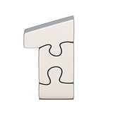 White puzzle jigsaw number ONE 1 3D