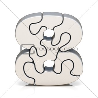 White puzzle jigsaw number EIGHT 8 3D