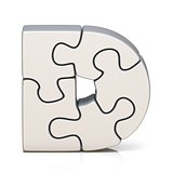 White puzzle jigsaw letter D 3D