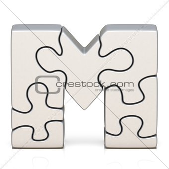 White puzzle jigsaw letter M 3D