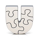 White puzzle jigsaw letter U 3D