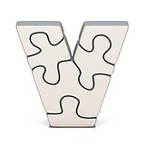 White puzzle jigsaw letter V 3D