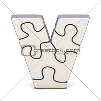 White puzzle jigsaw letter V 3D