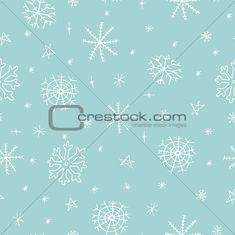 Christmas seamless pattern with snowflake on blue background. Hand drawn design