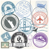 United states travel stamps set - USA journey landmarks