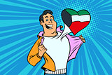 Kuwait patriot male sports fan flag heart