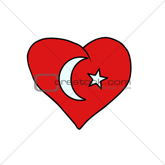 Turkey isolated heart flag on white background