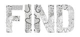 Word FIND for coloring. Vector decorative zentangle object