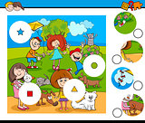 match pieces puzzle with children and pets
