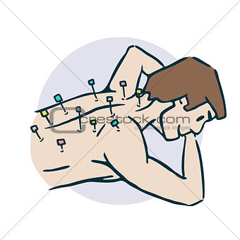 guy sticks needles acupuncture stiker