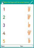 match the fingers with the correct numbers, math worksheet for kindergarten
