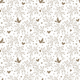 Seamless pattern with birds, branches and hearts