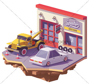 Vector low poly automobile repair shop