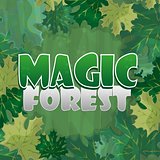 Frame for text decoration. Enchanted forest with green maple leaf - cartoon
