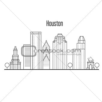 Houston skyline - downtown cityscape, city landmarks in liner st