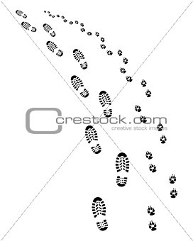 Footprints of man and dog