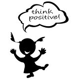Doodle kids with speech bubble with message think positive