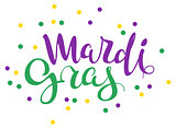 Mardi gras handwritten calligraphy lettering text for greeting card