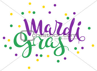 Mardi gras handwritten calligraphy lettering text for greeting card