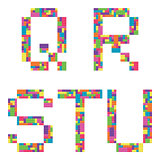 Q, r, s, t, u alphabet letters from children building block icon set