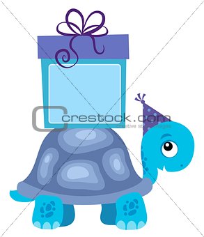 Blue turtle with gift