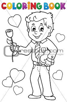 Coloring book man holding rose