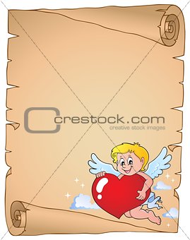 Cupid holding stylized heart parchment 1