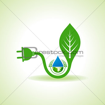 Eco Energy Concept with leaf,plug and earth