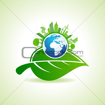 Eco Energy Concept with leaf,cityscape and earth