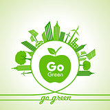 Eco Energy Concept with leaf,cityscape and apple