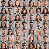 Happy and positive faces collage of business people