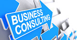 Business Consulting - Text on the Blue Pointer. 3D.