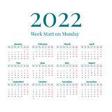 Simple 2022 year calendar