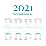 Simple 2021 year calendar