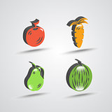three dimensional fruit icon set
