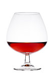 Elegant glass with brandy cognac alcohol drink