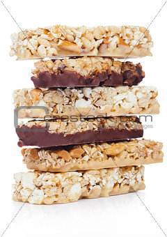 Protein cereal energy bars with nuts and caramel