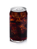 Glass of cold cola soda drink aluminium tin top