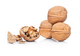 Raw walnuts with shell on white background 