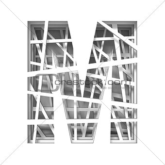 Paper cut out font letter M 3D