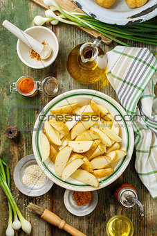 Raw potatoes in a deep plate
