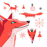 Set of graphics of a red fox 