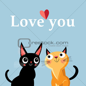Greeting card with enamored kittens 