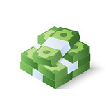 Pile of cash. Stack of dollars. Isometric vector illustration