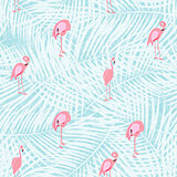 Colorful Pink Flamingo Seamless Pattern Background. Vector Illustration