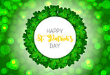 Happy Saint Patricks Day Background with Clover Leaves. Vector Illustration