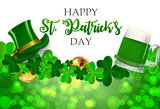 Happy Saint Patricks Day Background with Clover Leaves. Vector Illustration